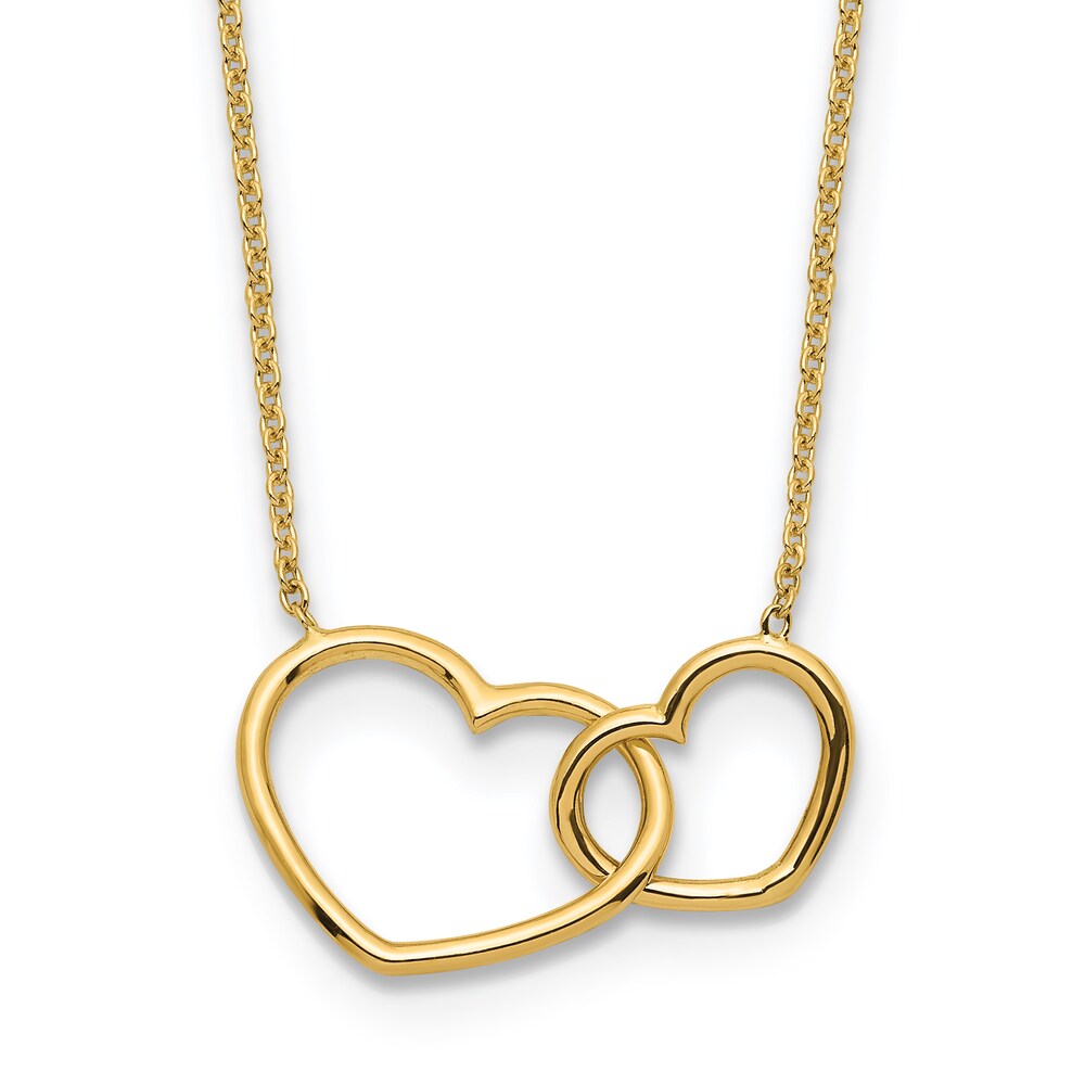 Double Heart Necklace 14K Yellow Gold 17\" JoBec3zn [JoBec3zn]