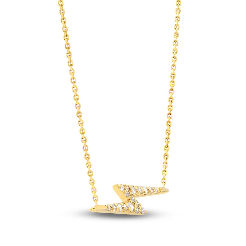 Diamond Thunderbolt Necklace 1/8 ct tw Round 14K Yellow Gold 18\" KOSirAA5