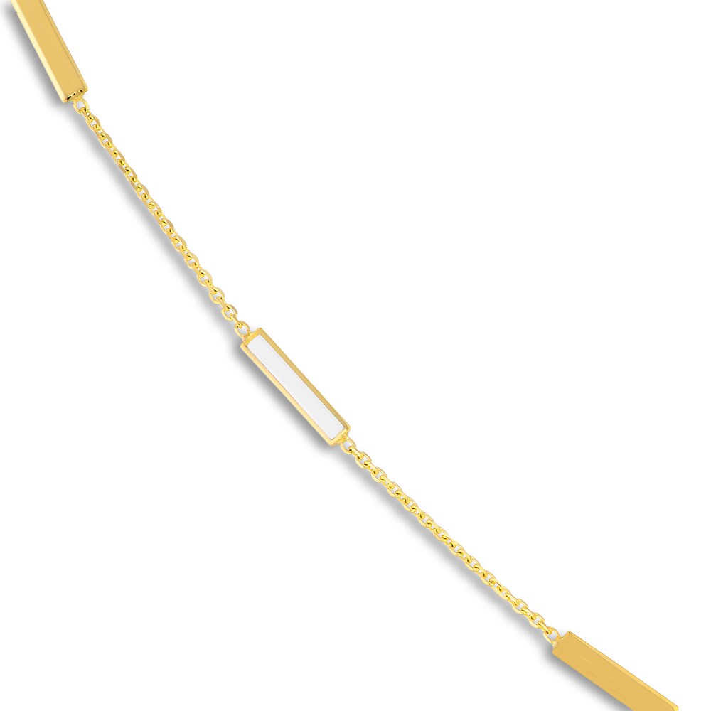 Bar Station Necklace White Enamel 14K Yellow Gold 18\" KUI8pcfg