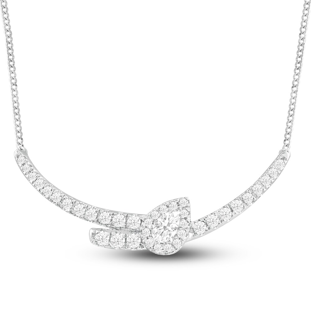 Diamond Necklace 1 ct tw Pear/Round 14K White Gold 19\" Kj0AU2Ad [Kj0AU2Ad]