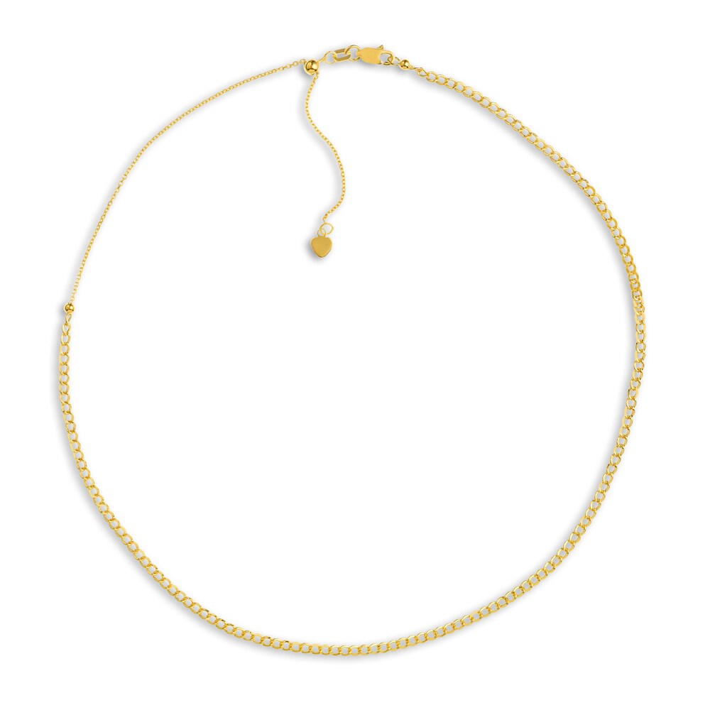 Curb Chain Choker Necklace 14K Yellow Gold 12\" Adj. KzjNhwqc [KzjNhwqc]