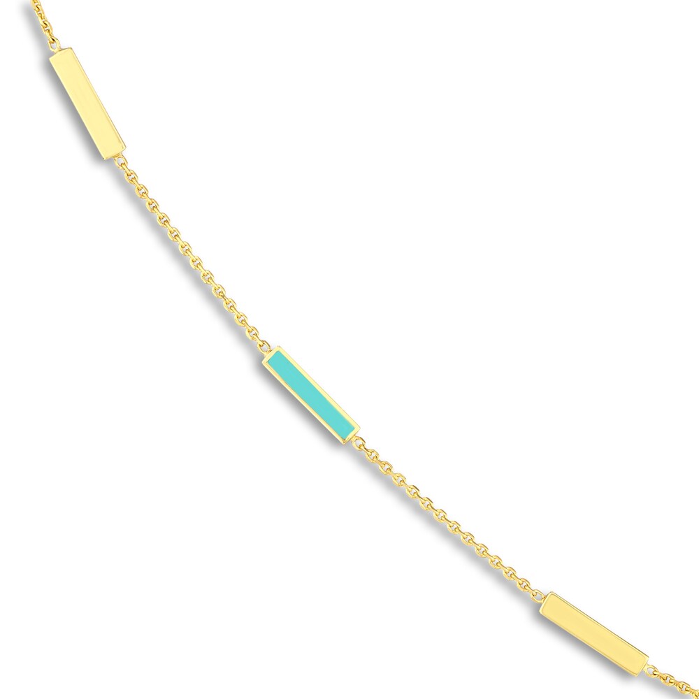 Bar Station Necklace Turquoise Enamel 14K Yellow Gold LJBWsUCK