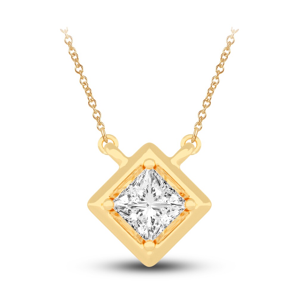 Diamond Pendant Necklace 3/8 ct tw Princess 14K Yellow Gold 18\" (I2,I) LTLldkcc [LTLldkcc]