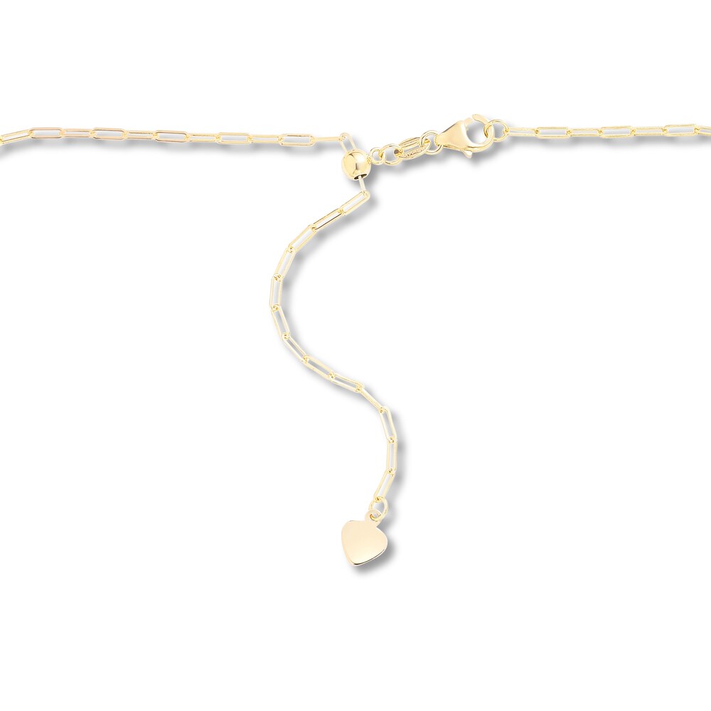 Paper Clip Chain Necklace 14K Yellow Gold 22\" Adjustable Lawgzhon