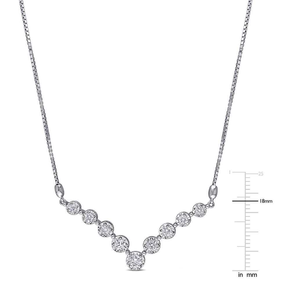 Diamond Chevron Bar Necklace 3/4 ct tw Round 14K White Gold 17\" LikbGjrD