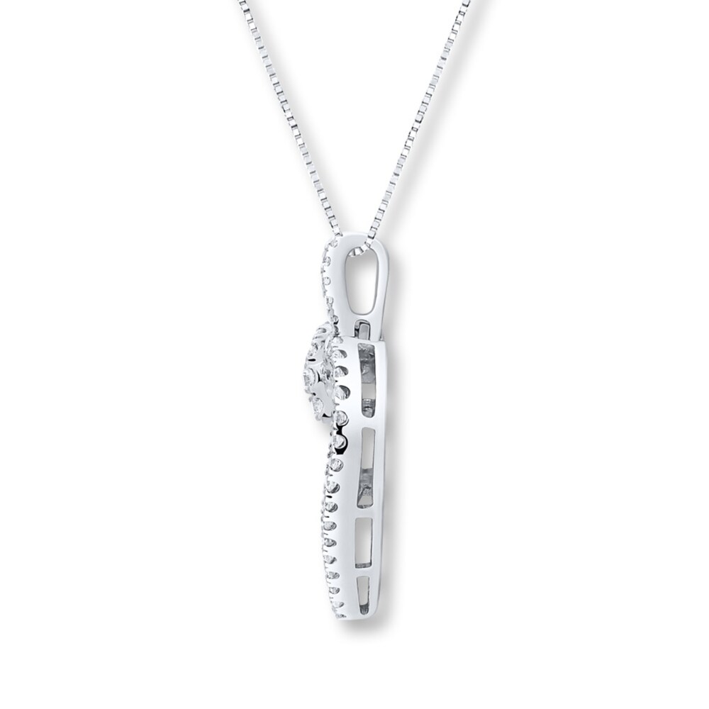 Diamond Heart Necklace 3/4 ct tw Round/Baguette 14K White Gold LrZRKGOF