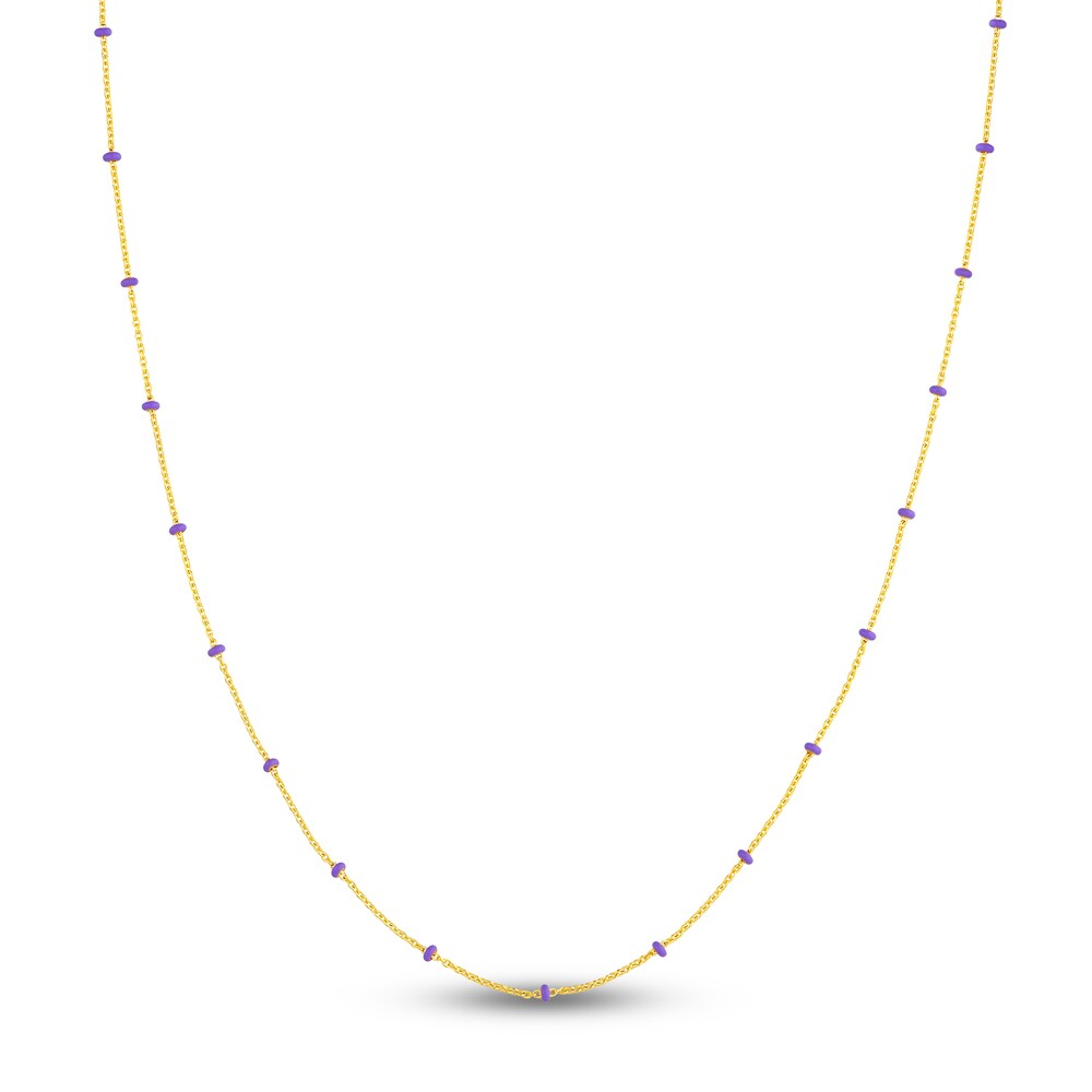 Station Necklace Lilac Enamel 14K Yellow Gold 18\" MGjWnQ90