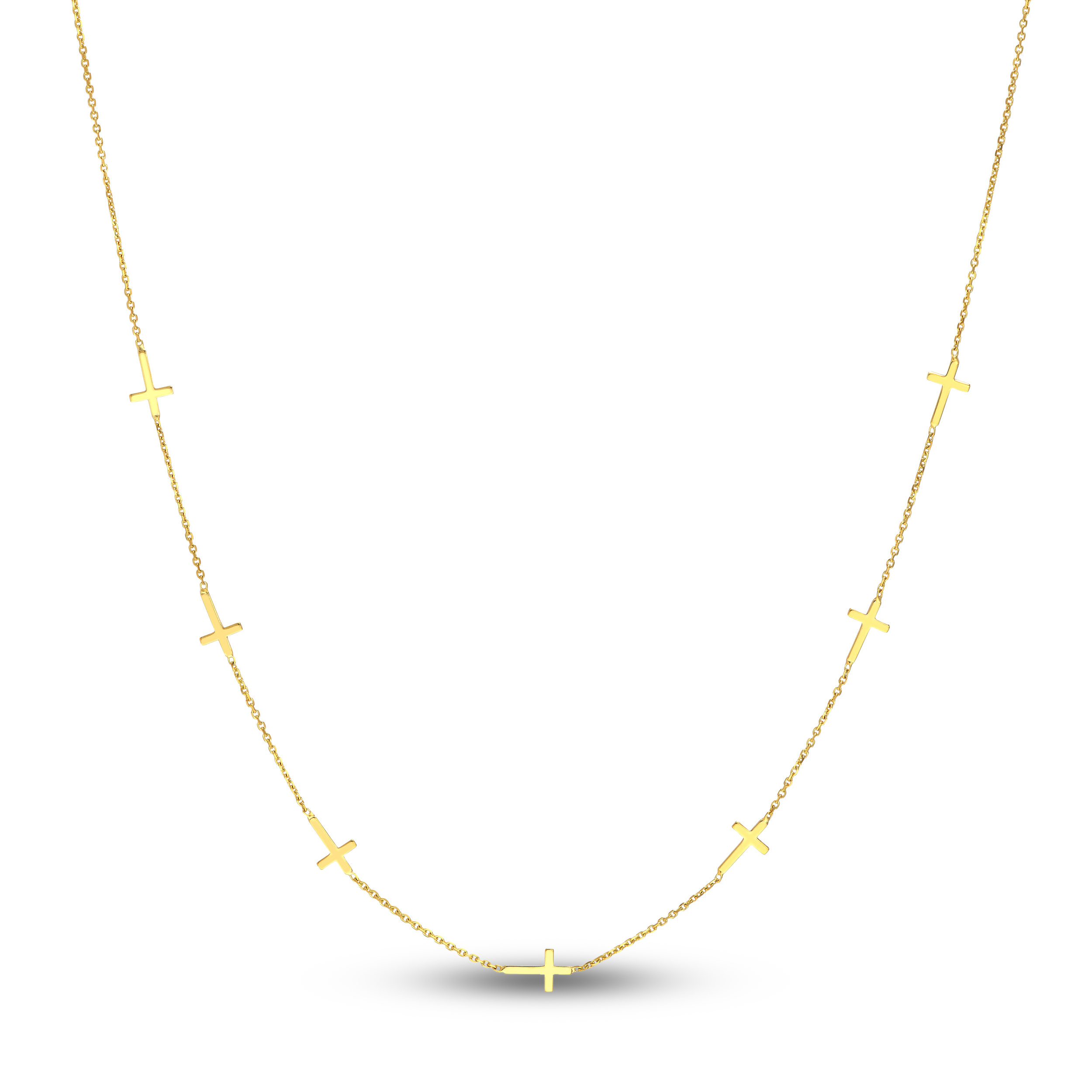 7 Cross Station Necklace 14K Yellow Gold 16\" MVg3uBYj