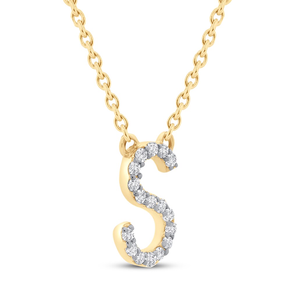 Diamond Letter S Necklace 1/10 ct tw Round 10K Yellow Gold N9aFfv8e