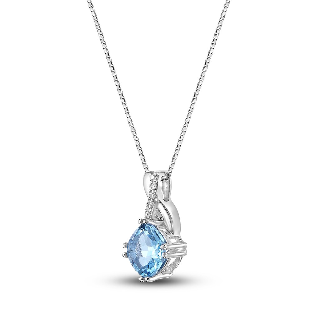 Natural Blue Topaz Pendant Necklace 1/20 ct tw Diamonds 10K White Gold 18\" Nh1ASnW8