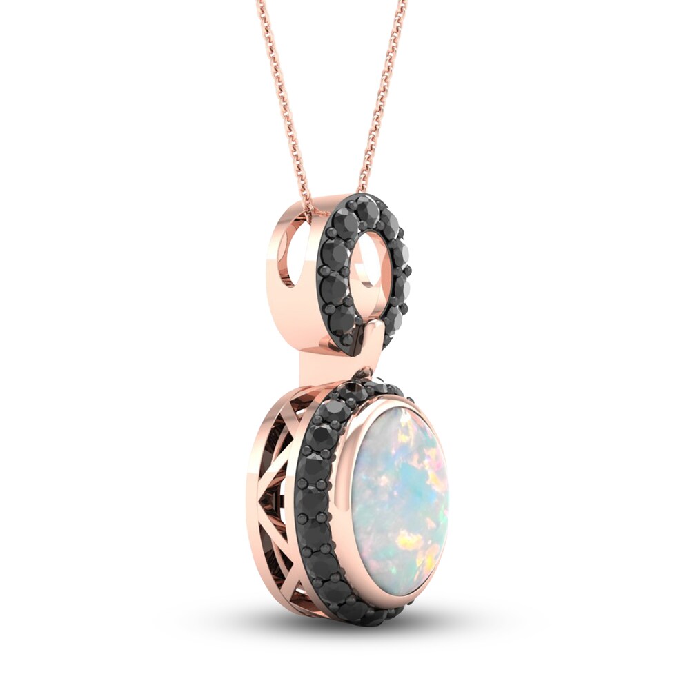 Natural Opal & Black Diamond Necklace 3/8 ct tw Round 10K Rose Gold NsbxN9o2