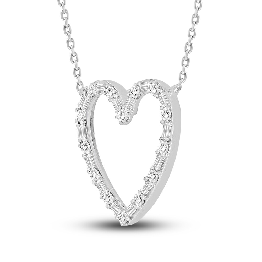 Diamond Heart Necklace 1/3 ct tw Round/Baguette 10K White Gold NwvCXxnt