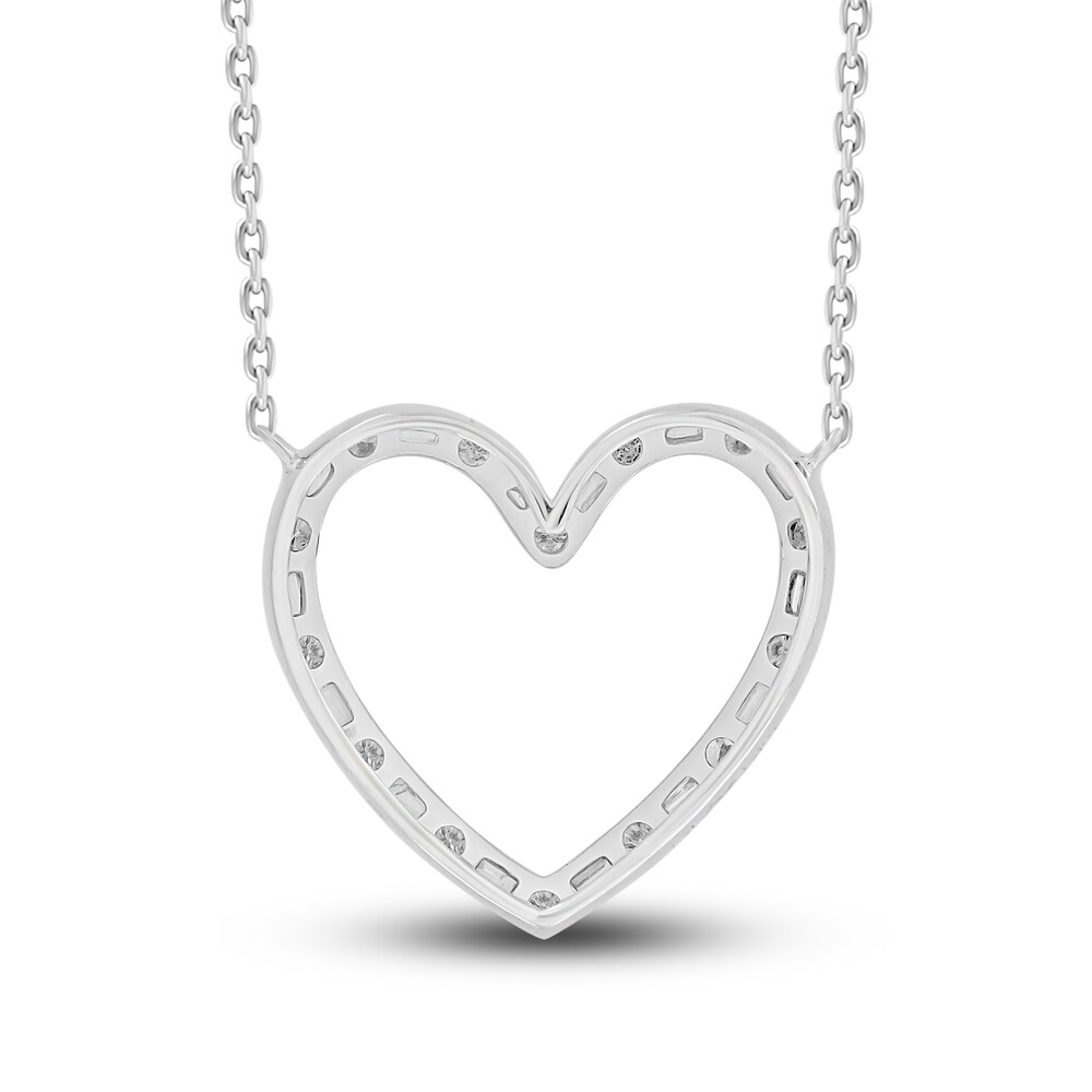 Diamond Heart Necklace 1/3 ct tw Round/Baguette 10K White Gold NwvCXxnt