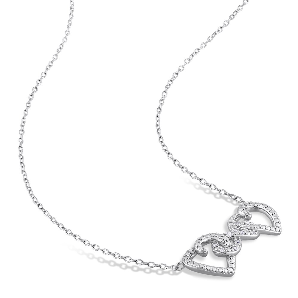 Diamond Heart Necklace 1/20 ct tw Round Sterling Silver 18\" O1ZALLXk