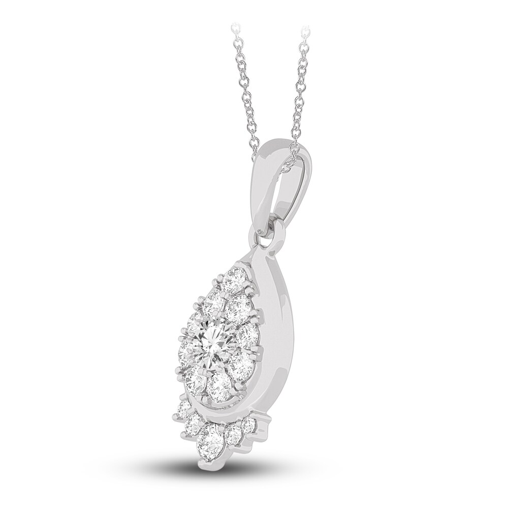 Diamond Pendant Necklace 1/2 ct tw Round 14K White Gold 18\" OWqzFySQ