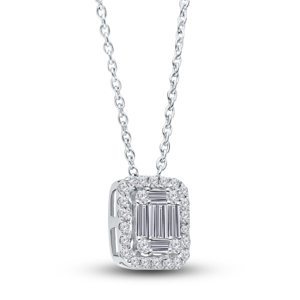 Kallati Diamond Pendant Necklace 1/4 ct tw Baguette/Round 14K White Gold 18\" ObmlnuuA