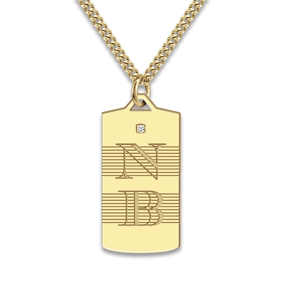 Men\'s Personalized Initial Pendant Necklace Diamond Accent Yellow Gold-Plated Sterling Silver 20\" OnHLnDmn