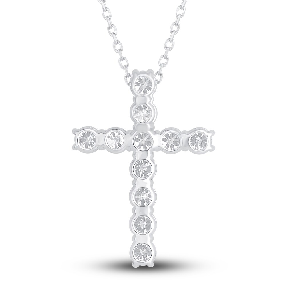 Diamond Cross Pendant Necklace 2-3/4 ct tw Round 14K White Gold 18\" OssabuNO