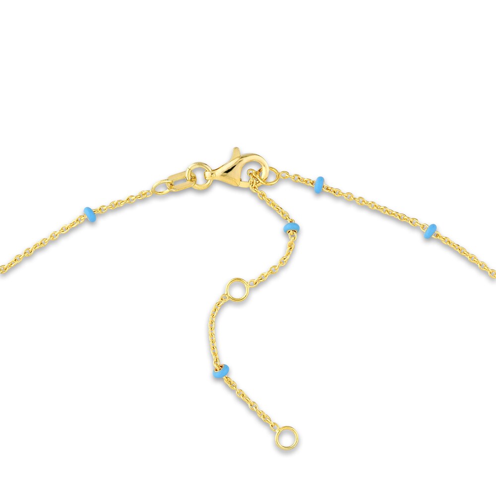 Station Necklace Light Blue Enamel 14K Yellow Gold 18\" OvL0B7hO