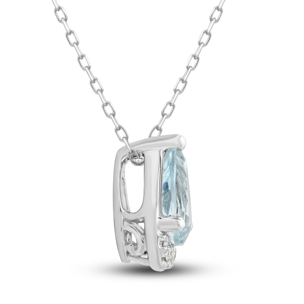 Natural Aquamarine Pendant Necklace 1/20 ct tw Diamonds 10K White Gold 18\" PdyJb2kp