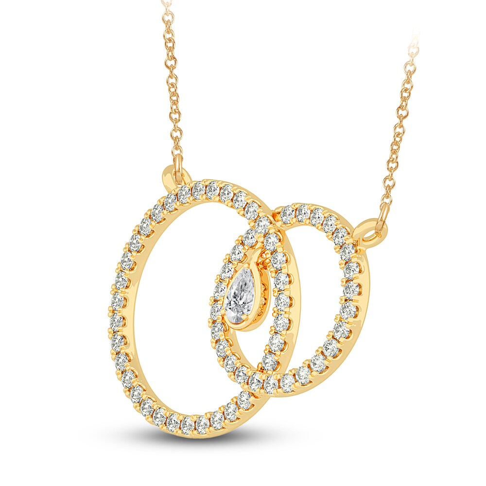 Diamond Pendant Necklace 7/8 ct tw Pear/Round 14K Yellow Gold 18\" PjKHTTEw