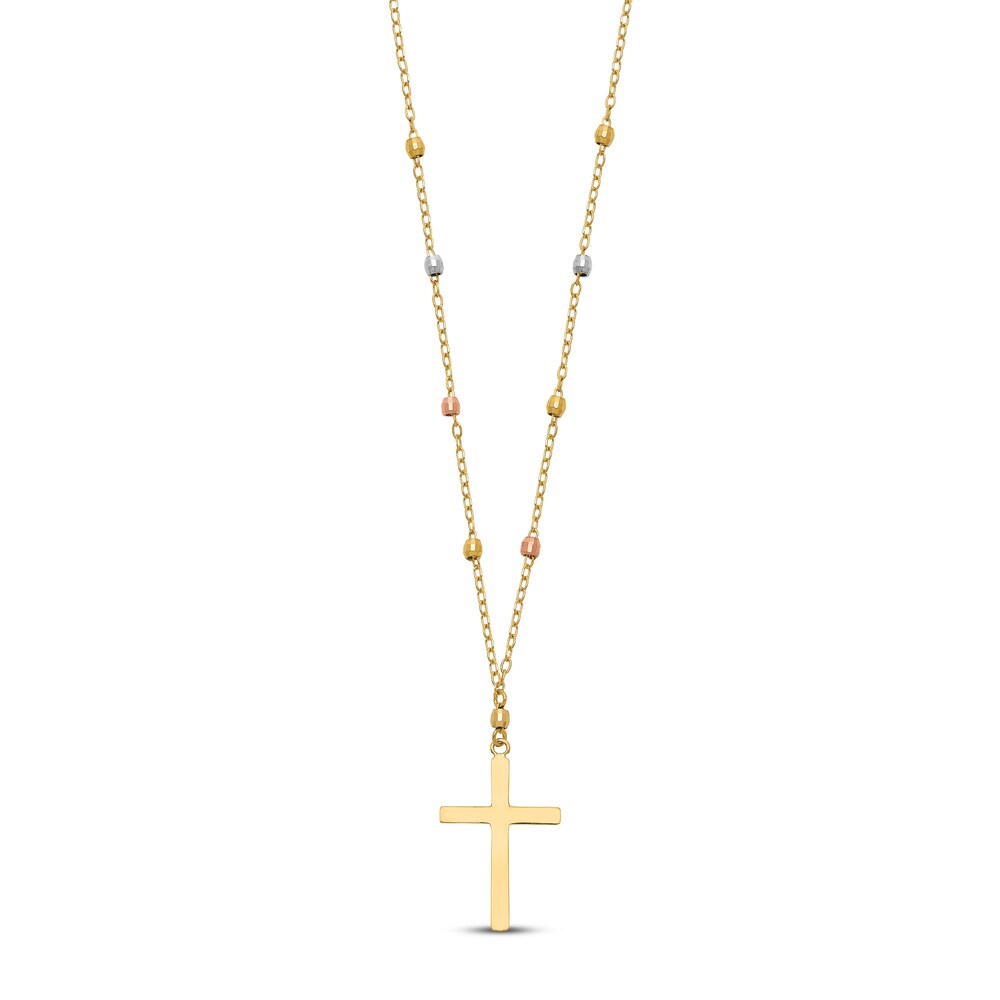 Diamond-Cut Beaded Cross Necklace 14K Tri-Tone Gold QHWyL9CH [QHWyL9CH]