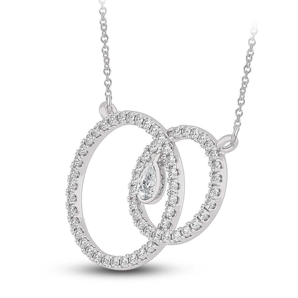 Diamond Pendant Necklace 7/8 ct tw Pear/Round 14K White Gold 18\" QKGasE9E