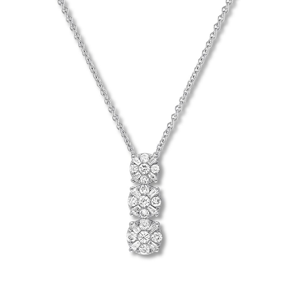 Round/Baguette Diamond Necklace 1/2 ct tw 10K White Gold QQAiVn9a [QQAiVn9a]