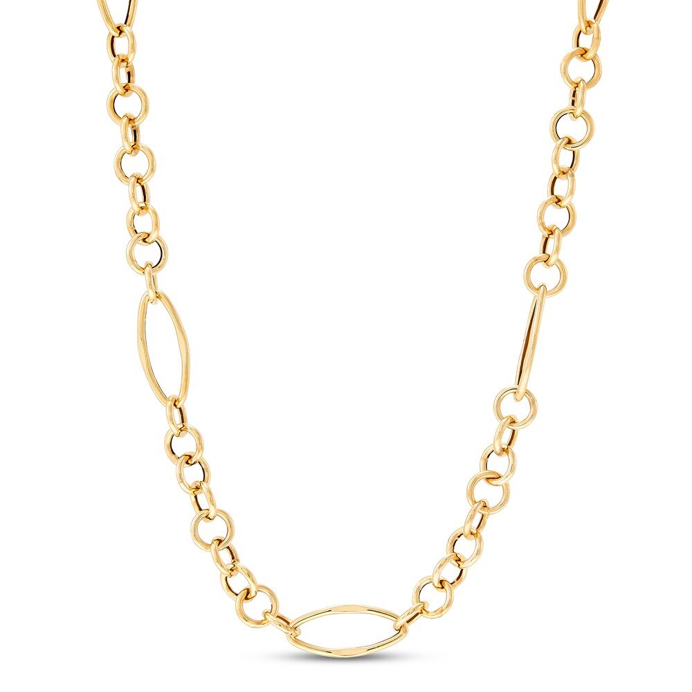Italia D\'Oro Round & Oval Link Necklace 14K Yellow Gold 18\" QuhB8zZW