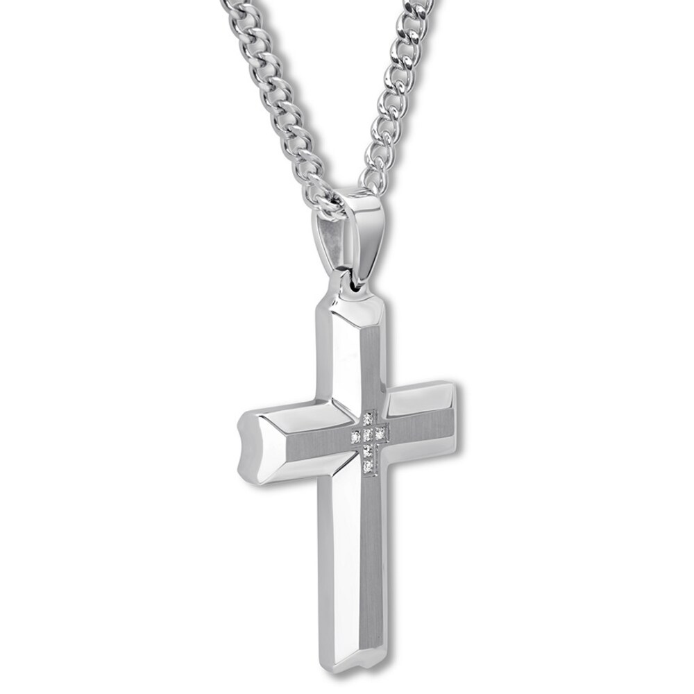 Cross Necklace 1/20 ct tw Diamonds Stainless Steel R29ez4d3