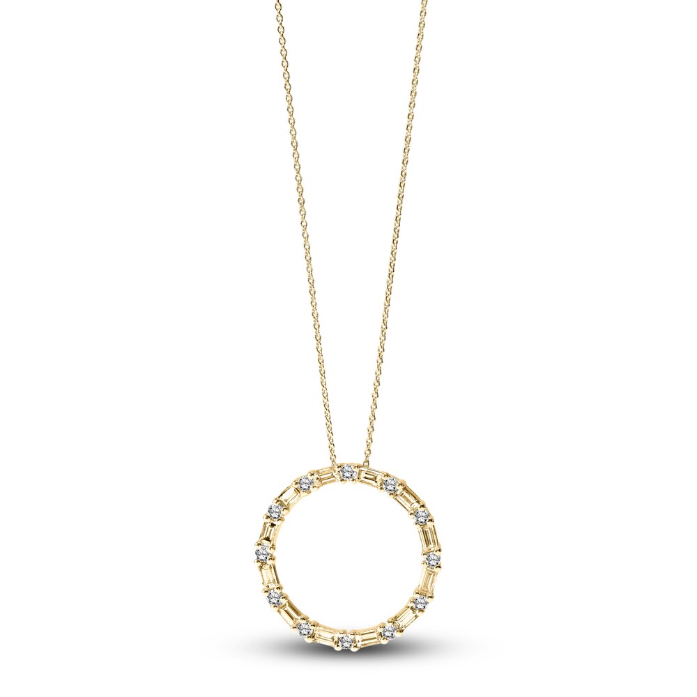 Diamond Circle Necklace 1/2 ct tw Round/Baguette 14K Yellow Gold 16\" R4NGmsRP [R4NGmsRP]