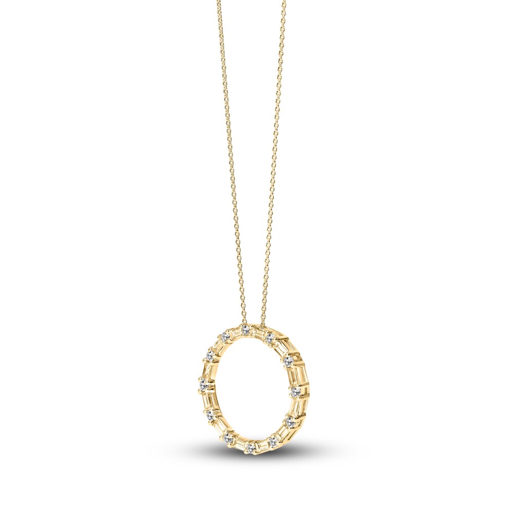 Diamond Circle Necklace 1/2 ct tw Round/Baguette 14K Yellow Gold 16\" R4NGmsRP