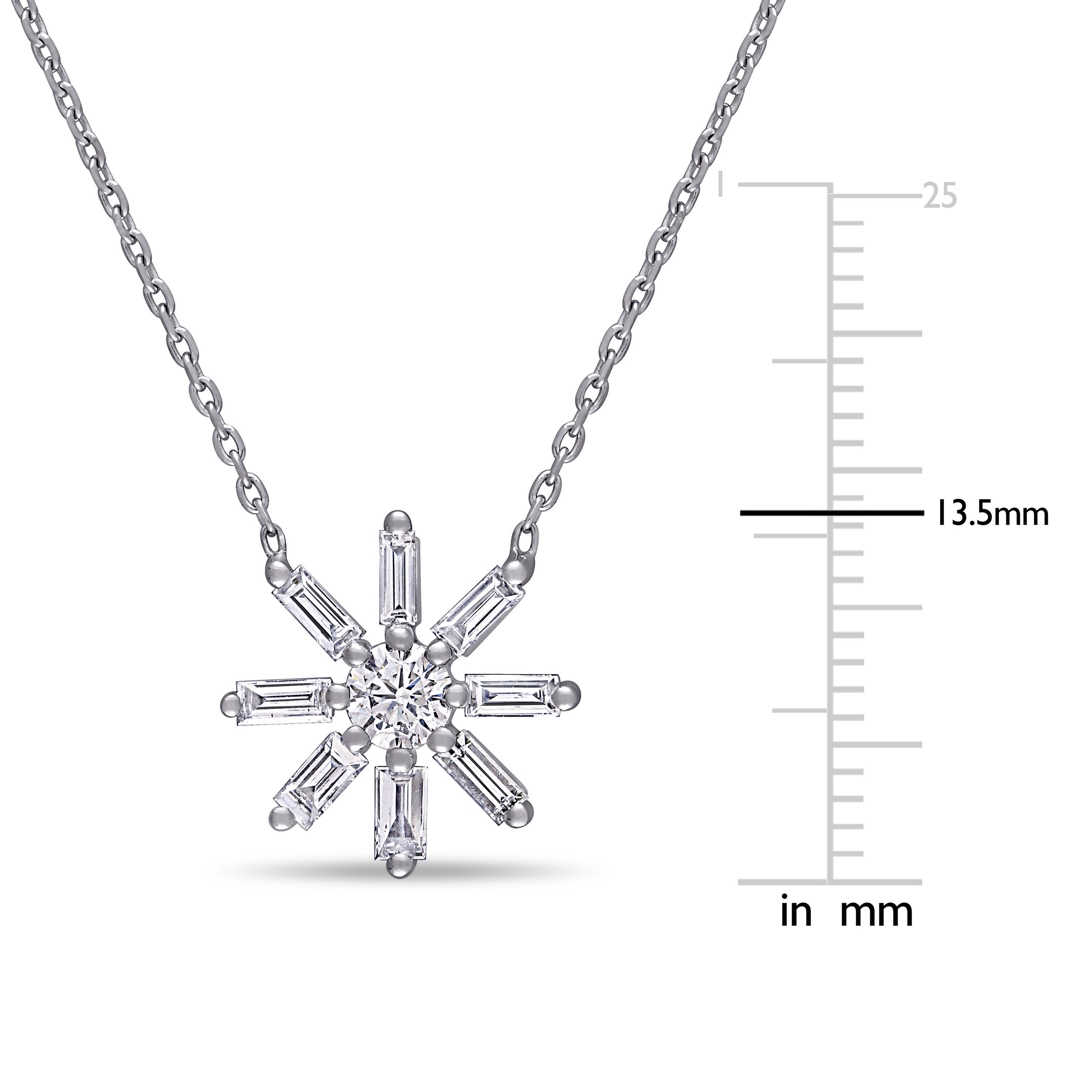 Diamond Flower Necklace 5/8 ct tw Round 14K White Gold 17\" RKvnYSKE