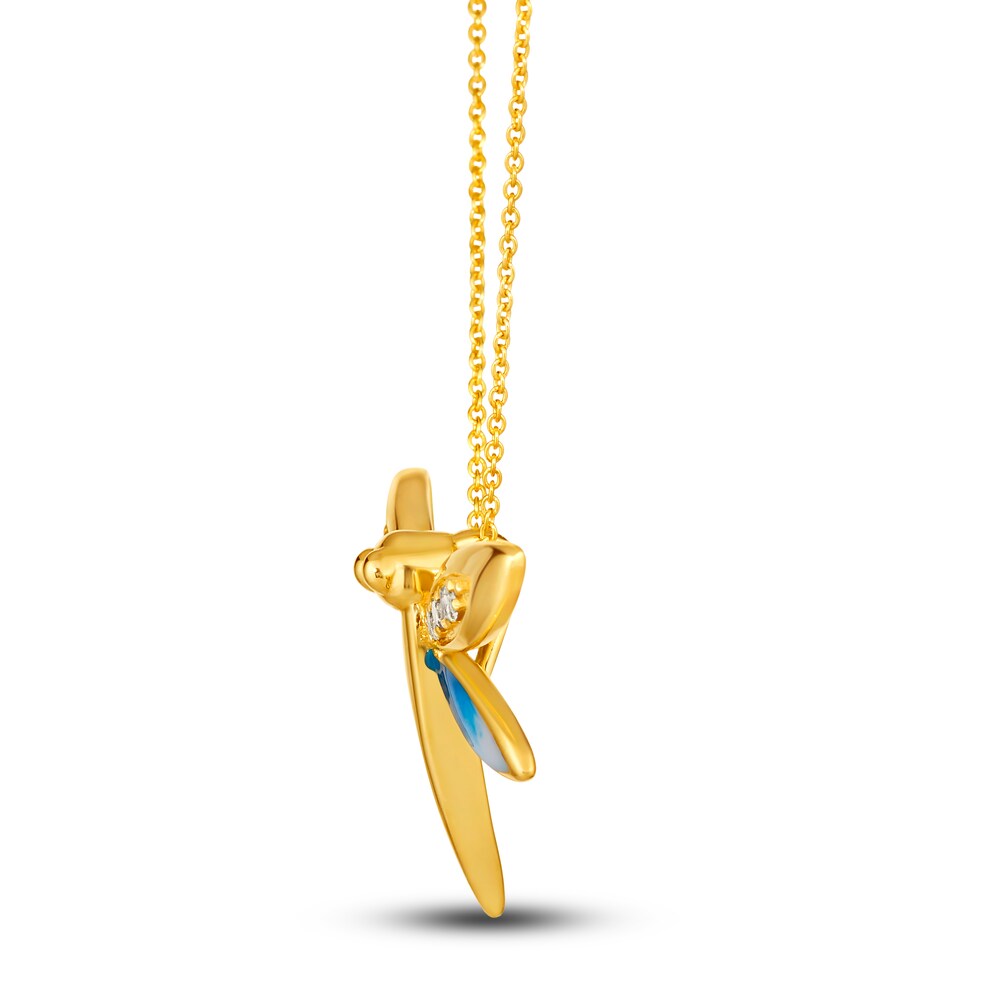 Le Vian Diamond Dragonfly Pendant Necklace 1/8 ct tw Round Blue Enamel 14K Honey Gold 19\" Rj5gJCGg