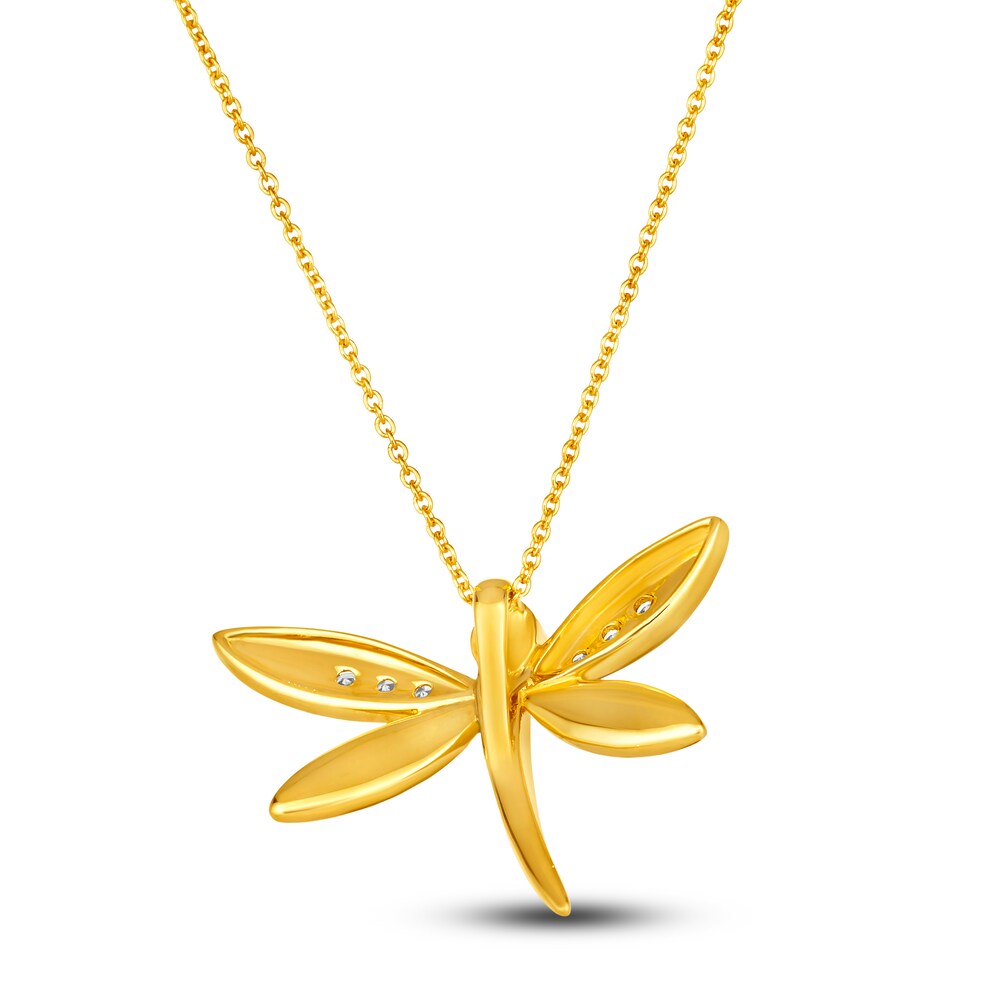 Le Vian Diamond Dragonfly Pendant Necklace 1/8 ct tw Round Blue Enamel 14K Honey Gold 19\" Rj5gJCGg