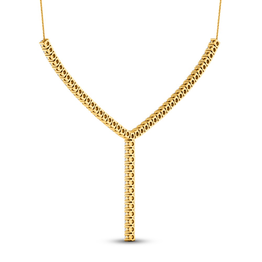 Lab-Created Diamond Lariat Necklace 5 ct tw Round 14K Yellow Gold 18\" SAyruMQg