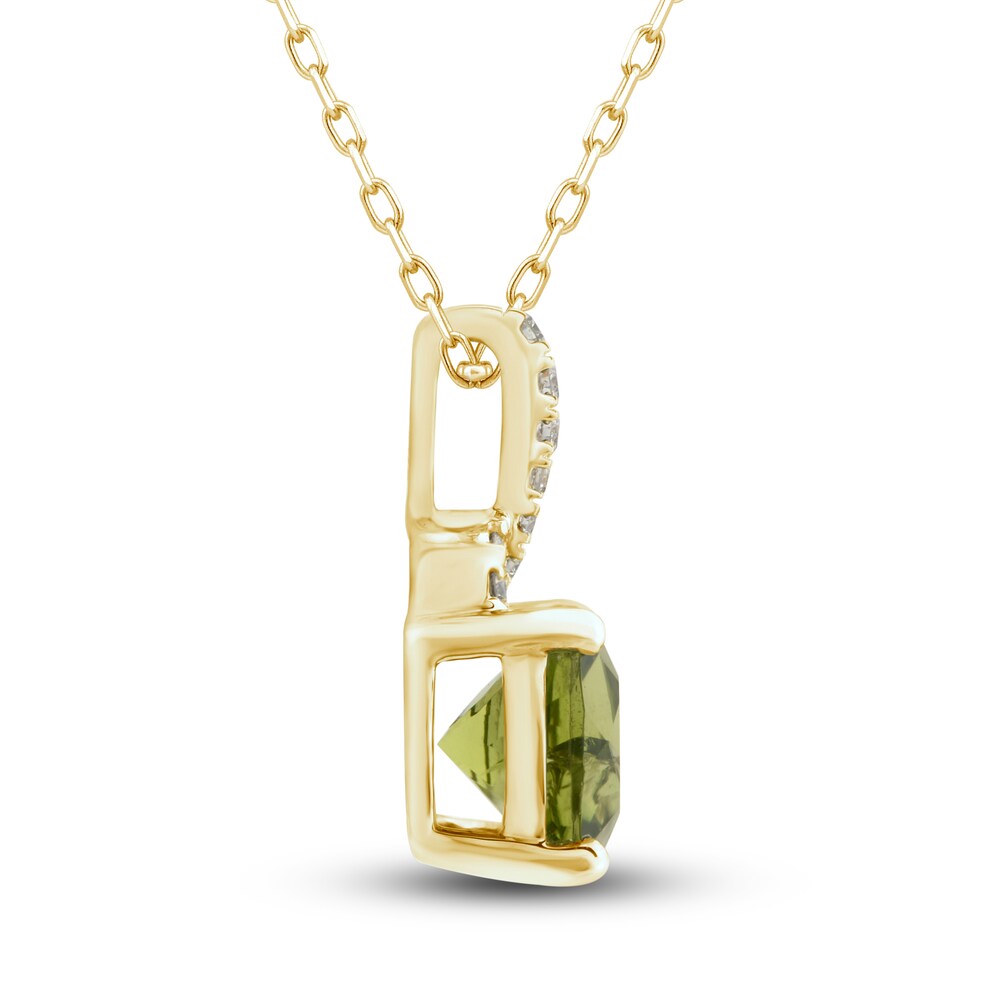 Natural Peridot Pendant Necklace 1/15 ct tw Diamonds 10K Yellow Gold 18\" SgNWSyEd