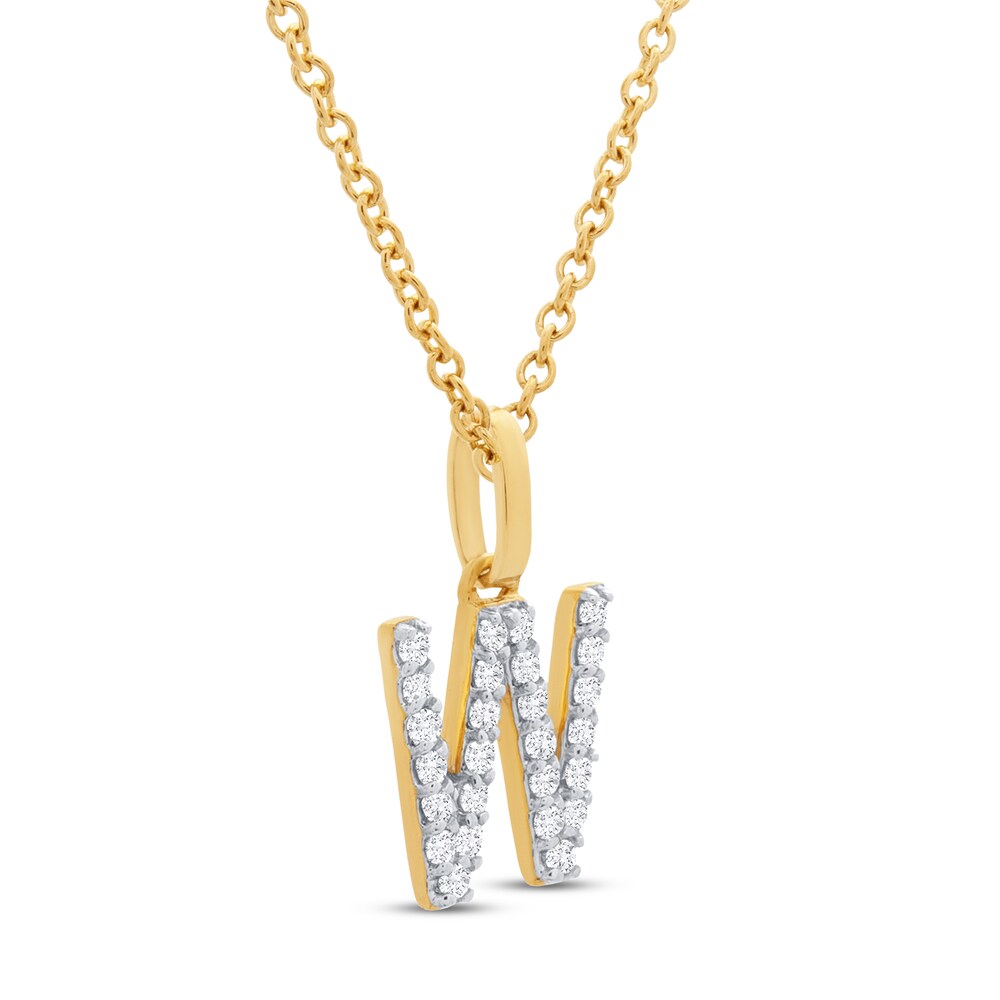 Diamond Letter W Necklace 1/10 ct tw Round 10K Yellow Gold U1oipv2Z