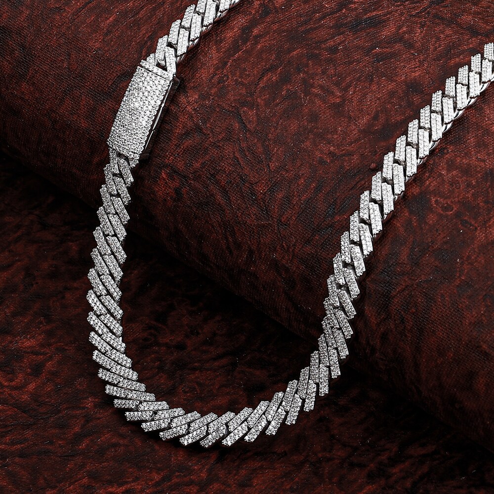 Men\'s Diamond Cuban Link Chain 19 ct tw Round Necklace 10K White Gold 22\" UELj1N6a