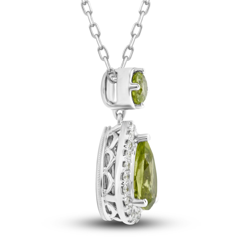 Natural Peridot Pendant Necklace 1/6 ct tw Diamonds 10K White Gold UKDMPoCd