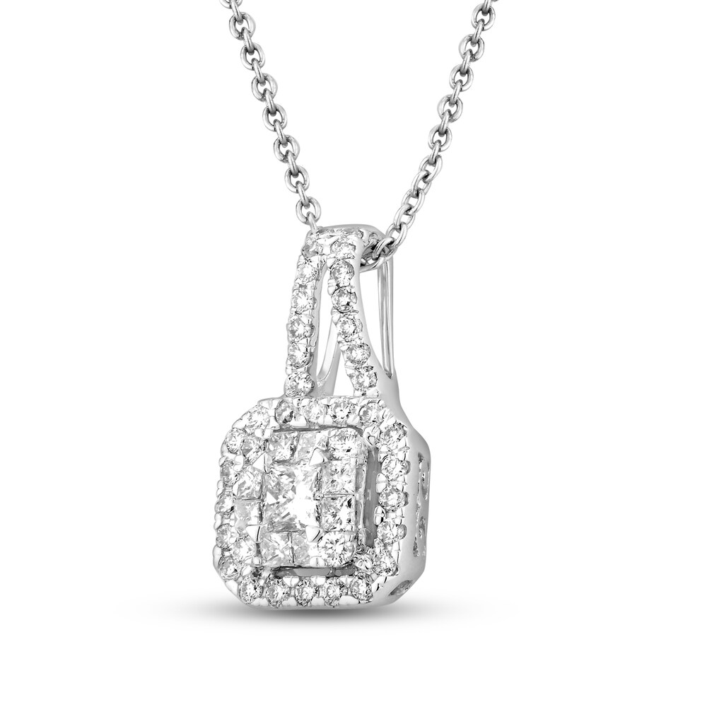 Diamond Pendant Necklace 1/2 ct tw Princess/Round 10K White Gold UkUpTQkw