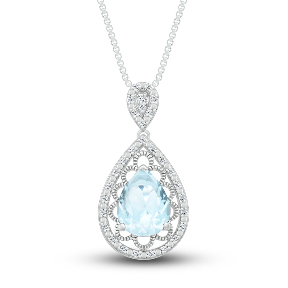 Natural Aquamarine Necklace 1/8 ct tw Diamonds Sterling Silver V8ff9ecB [V8ff9ecB]