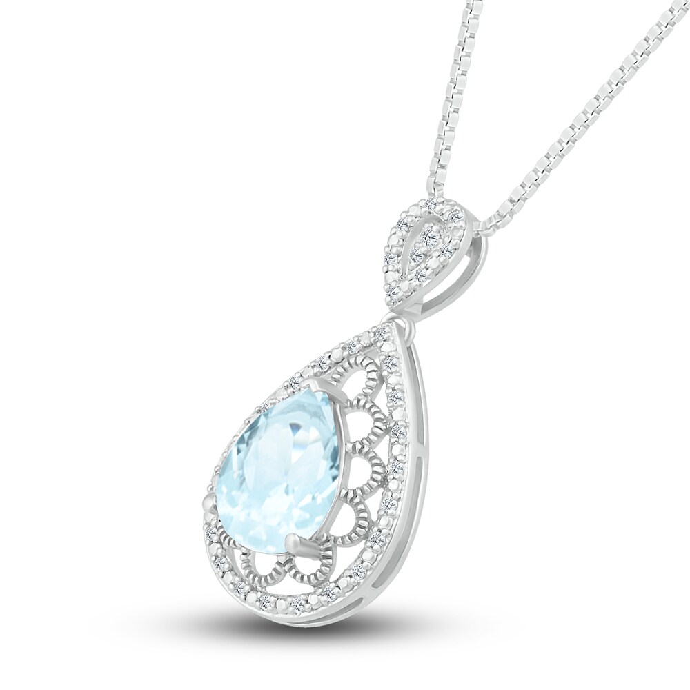 Natural Aquamarine Necklace 1/8 ct tw Diamonds Sterling Silver V8ff9ecB