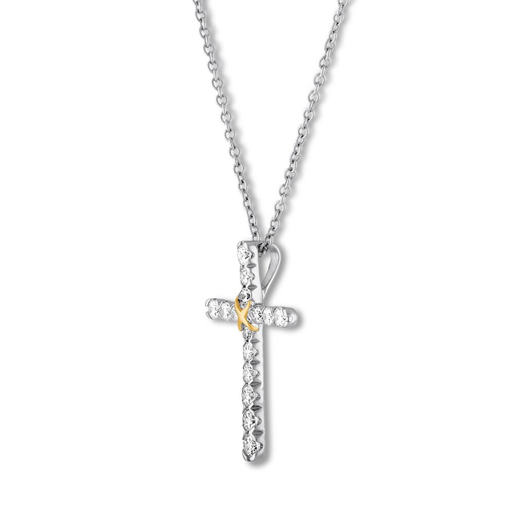 Diamond Cross Necklace 1/2 ct tw Round-cut 14K Two-Tone Gold VcxUJ7T9