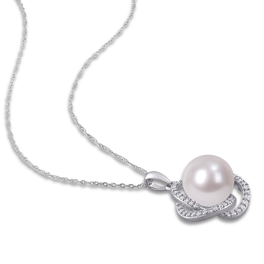 Cultured Pearl & Diamond Necklace 1/4 ct tw 14K White Gold VooNUFLa