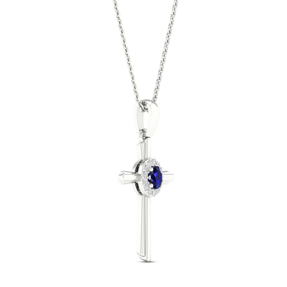 Natural Blue Sapphire Cross Necklace 1/20 ct tw Diamonds 10K White Gold W5eQo7iv