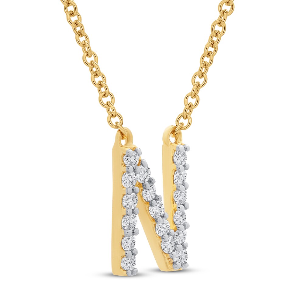 Diamond Letter N Necklace 1/10 ct tw Round 10K Yellow Gold Whww00uv