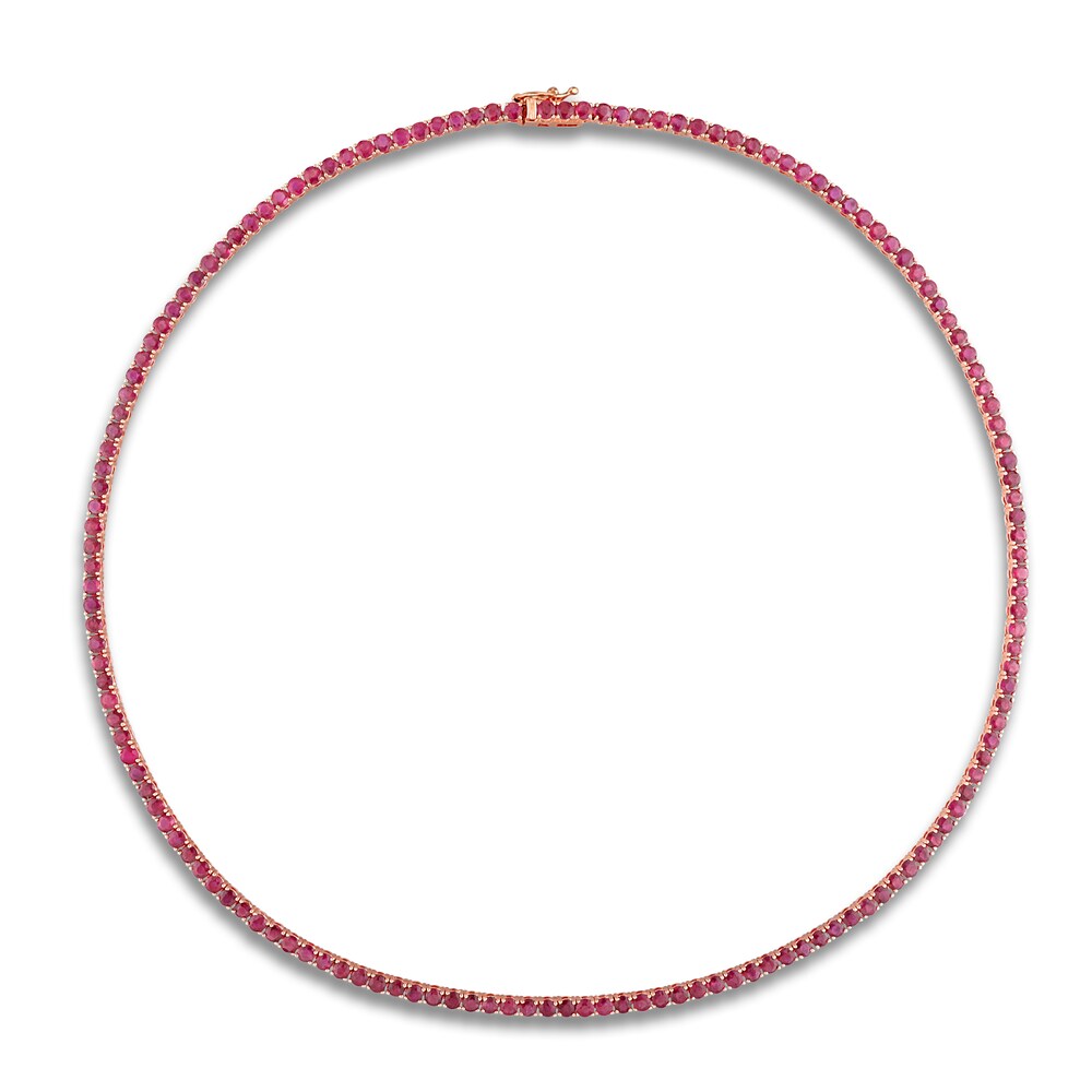 Natural Ruby Tennis Necklace 14K Rose Gold 16\" WkSHu3Xp