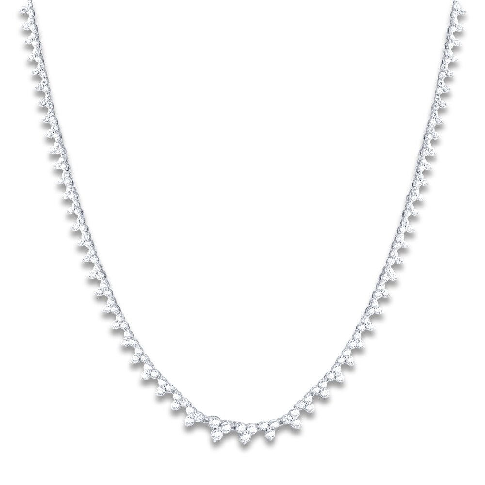 Diamond Tennis Necklace 3 ct tw Round 14K White Gold 17\" X7j1GX70