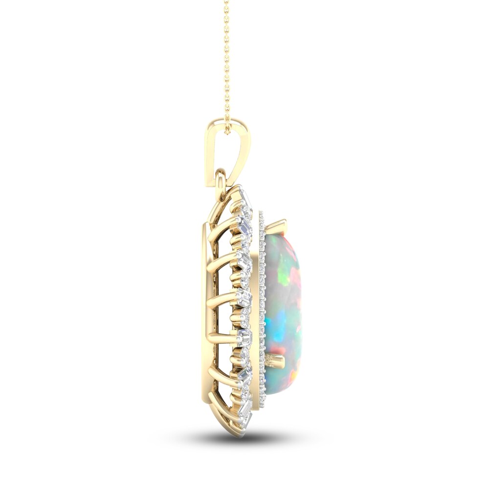 Natural Opal Pendant Necklace 1/2 ct tw Diamonds 10K Yellow Gold 18\" XYrJ8VS4